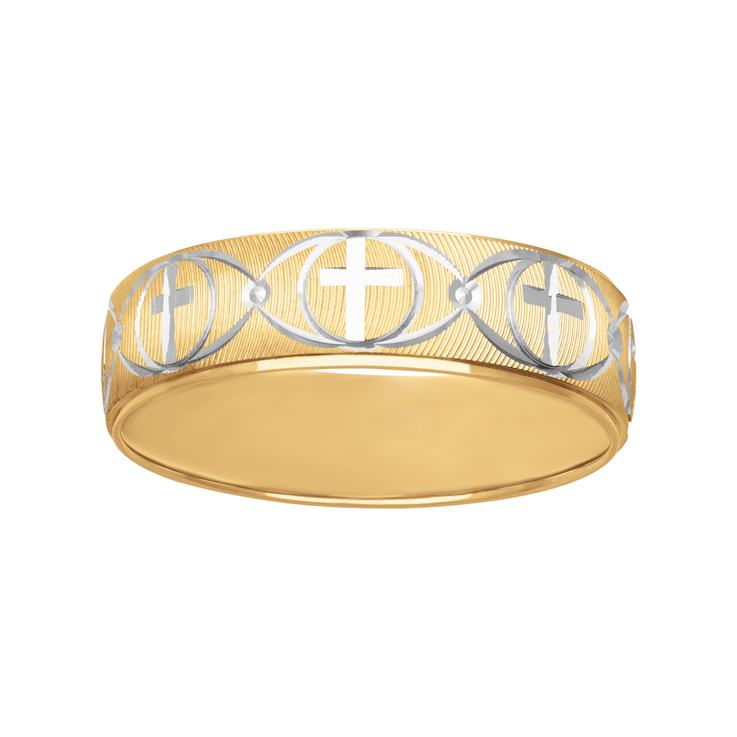 6mm Cross Band in 10k Yellow Gold with White Rhodium