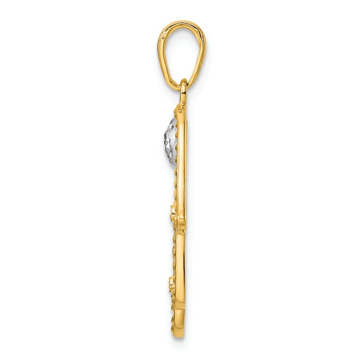 14K Two-tone Gold Diamond-Cut Evil Eye Filigree Hamsa Pendant