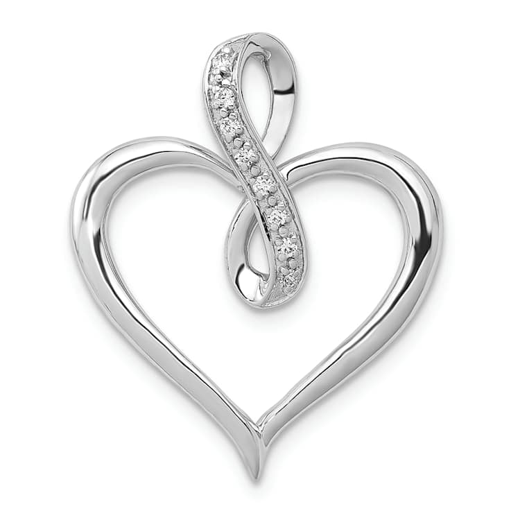 Rhodium Over 14K White Gold 0.20ctw Diamond Heart and Infinity Pendant