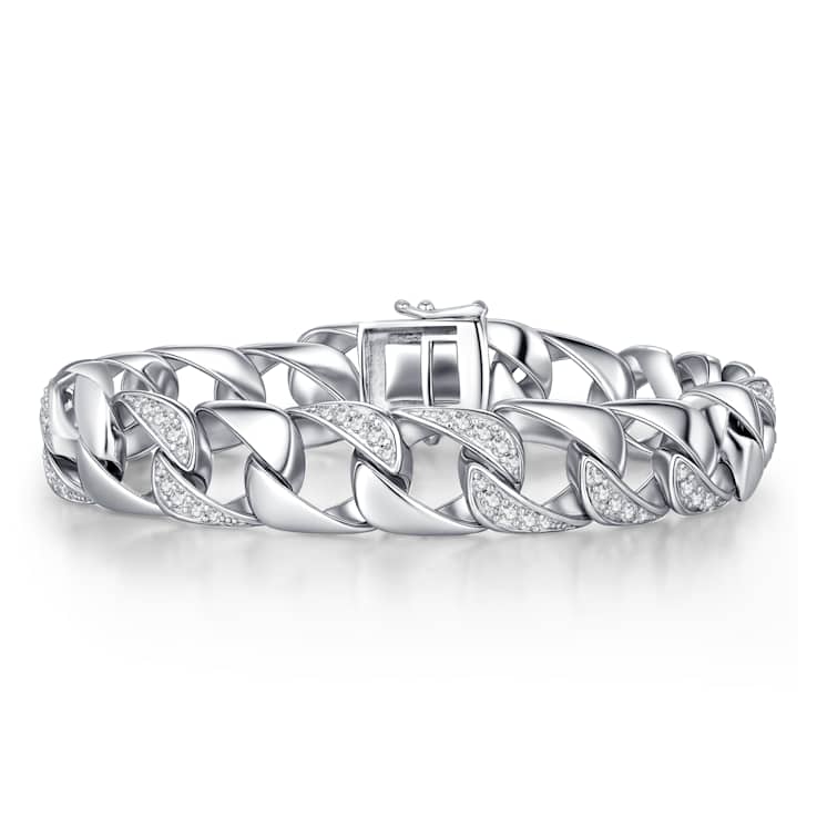 Interwoven CZ Pave Statement Bracelet In Sterling Silver