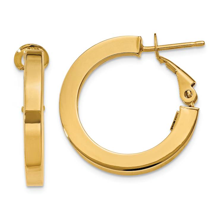 14k Yellow Gold 7/8" Square Tube Round Hoop Earrings