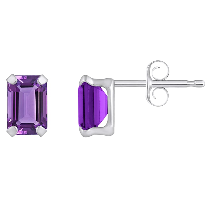 6x4mm Emerald Cut Amethyst Rhodium Over 10k White Gold Stud Earrings