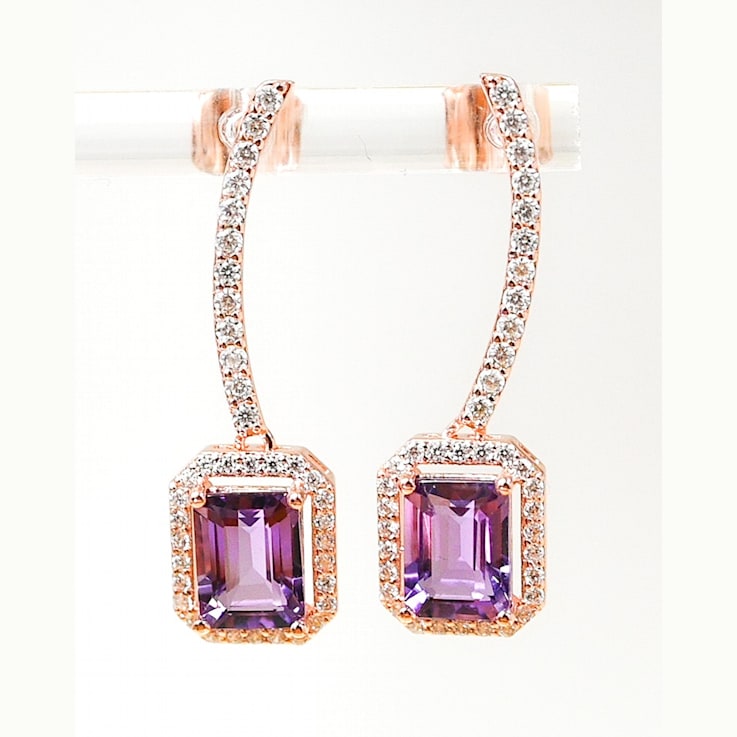 Amethyst and CZ 3.19 Ctw Octagon 18K Rose Gold Over Sterling Silver
Dangle Earrings