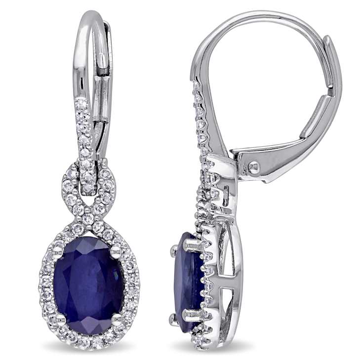 Diffused Sapphire and Diamond 10K White Gold Earrings 2.24ctw