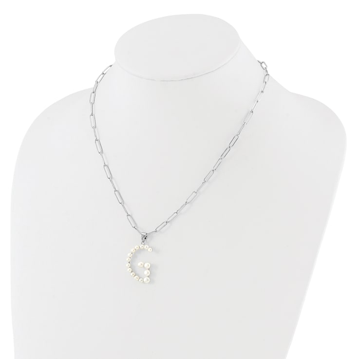 Rhodium Over Sterling Silver 3-5.5mm Freshwater Cultured Pearl LETTER G
18-inch Necklace
