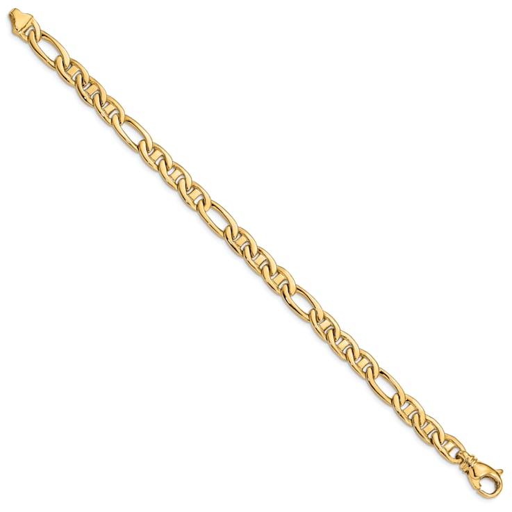 14K Yellow Gold 6.5mm Solid Hand-Polished 3 and 1 Flat Anchor Bracelet