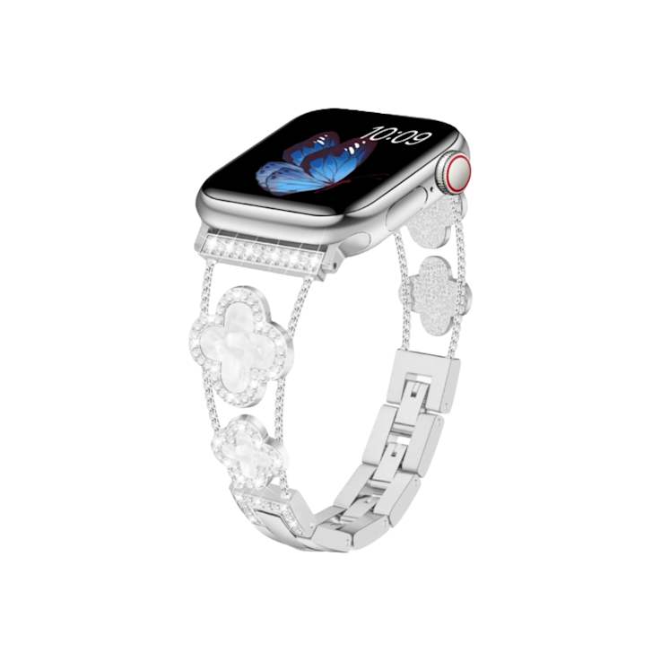 White Crystal with Resin Four Leaf Clover Stainless Steel Apple Watch
Band (38/40/41mm) BAND ONLY
