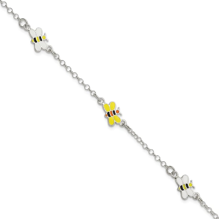 Sterling Silver Enamel Bees Children's Bracelet