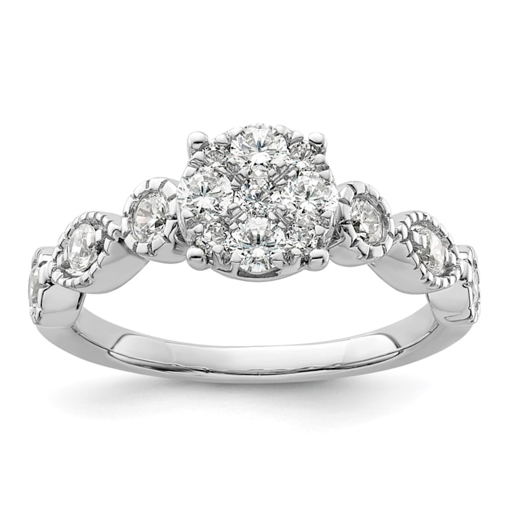 Rhodium Over 14K White Gold Lab Grown Diamond VS/SI GH, Cluster Ring 0.782ctw