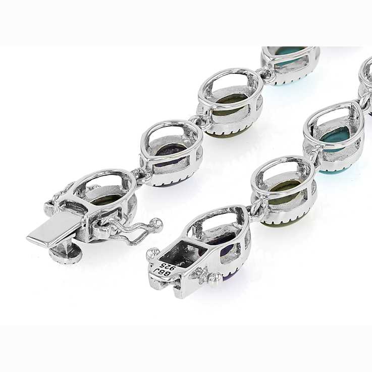 Multi-Color Turquoise Sterling Silver Station Bracelet 8x5mm