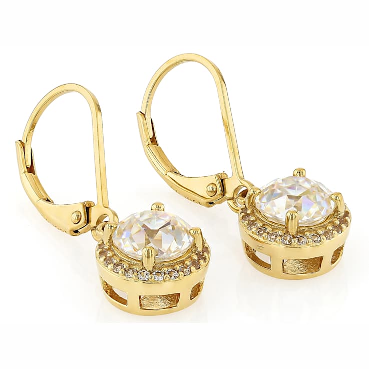 Diamond Simulant And Sapphire Drop Earrings In 18K Gold Over Sterling Silver