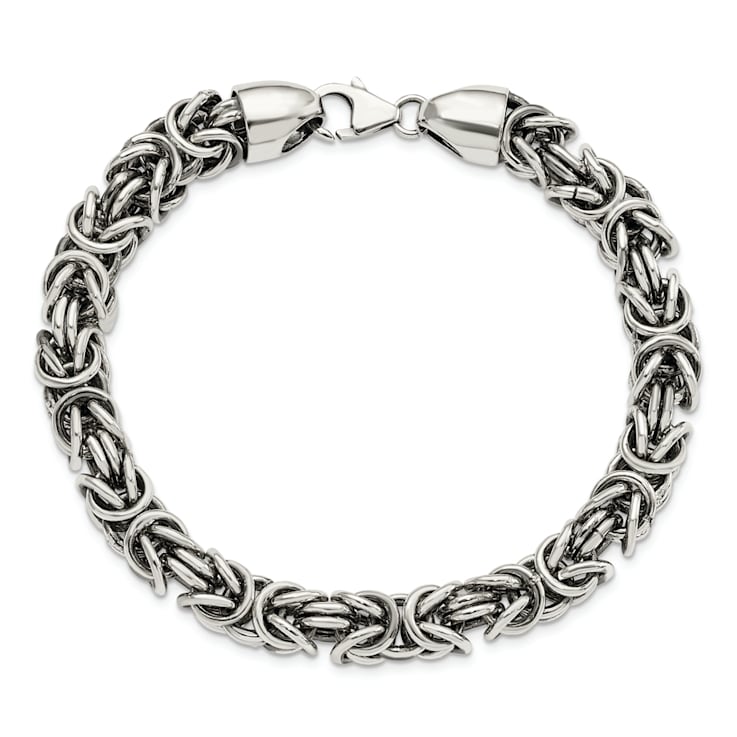 Sterling Silver Polished and Antiqued 8.5 Inch Byzantine Bracelet
