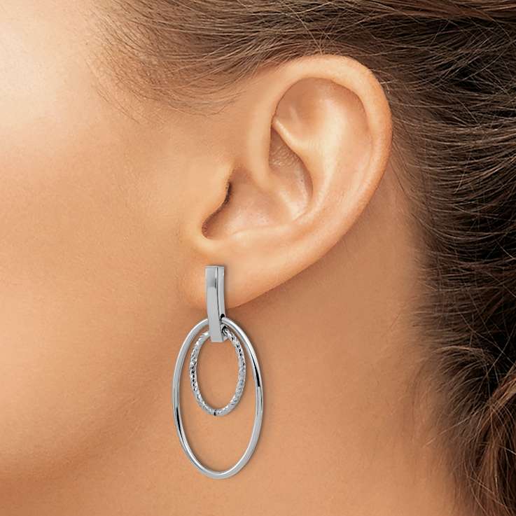 Rhodium Over 14k White Gold Polished Diamond-Cut Dangle Earrings