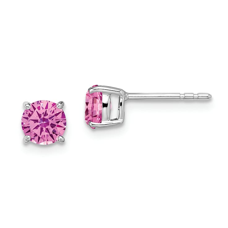 Rhodium Over 14K White Gold Round Lab Created Pink Sapphire Earrings