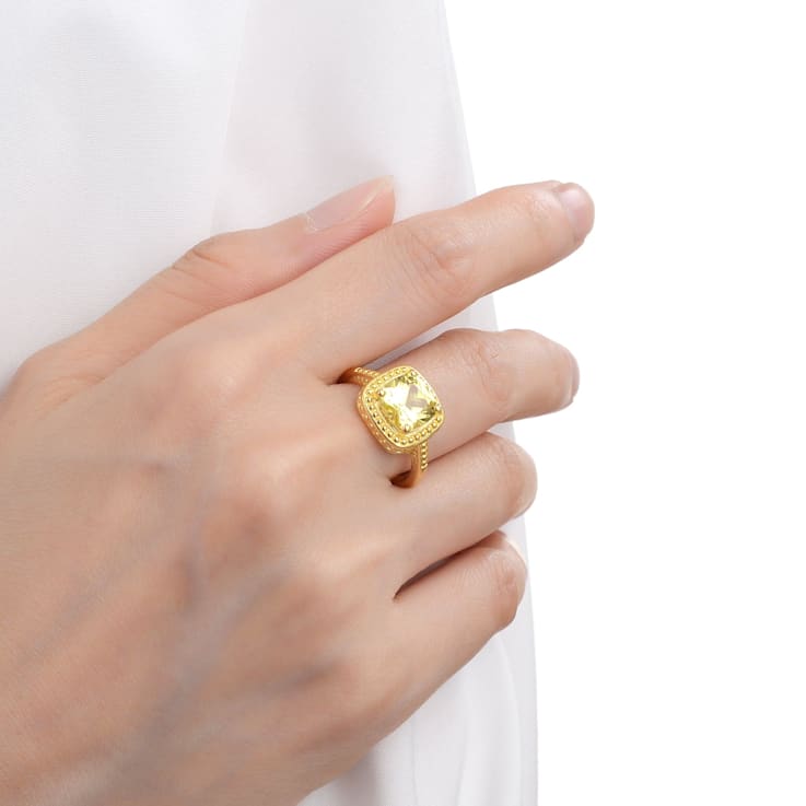 Square Cushion Lab Created Yellow Sapphire 18K Yellow Gold Over Sterling
Silver Ring 2.90ctw