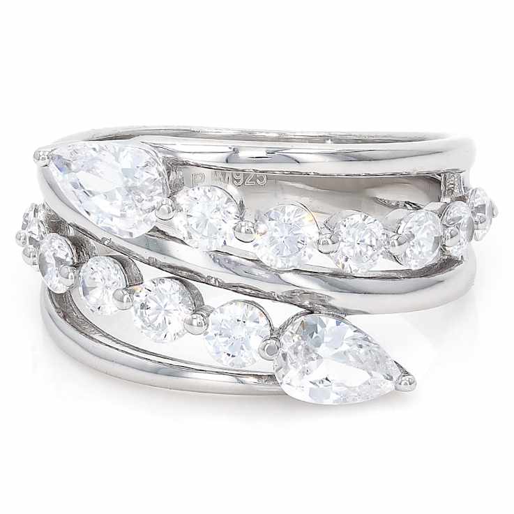 Round And Pear CZ Bypass Ring In Sterling Silver