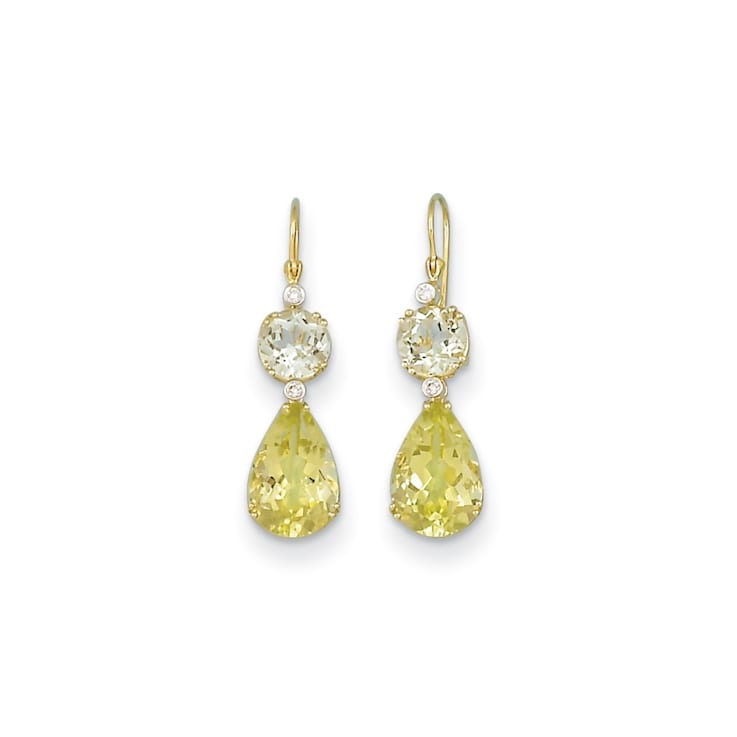 14K Yellow Gold Diamond, Green Prasiolite, and Lemon Quartz Earrings