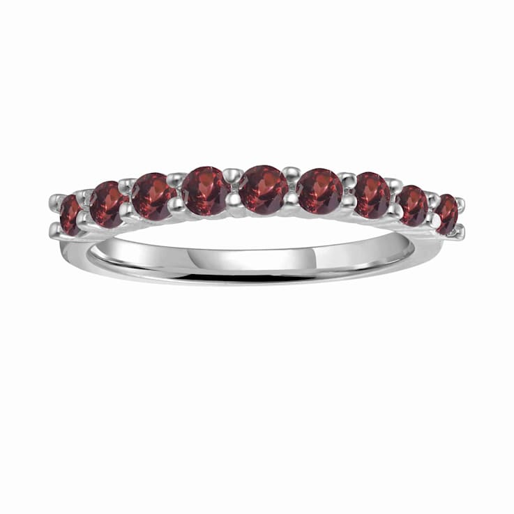 Round Garnet Sterling Silver Anniversary Style Stackable Band Ring, 0.90ctw