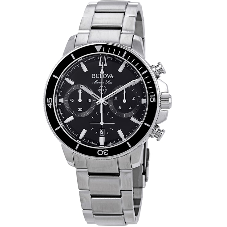 Bulova Men's Marine Star Black Dial, Stainless Steel Watch