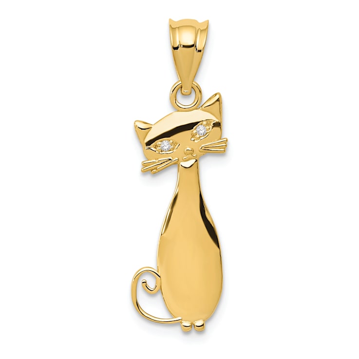 14K Yellow Gold Diamond Cat Pendant