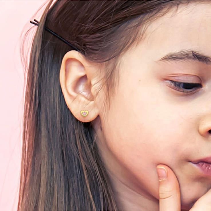 Children's Pink Enamel Heart Stud Earrings in 18K Yellow Gold Over
Sterling Silver
