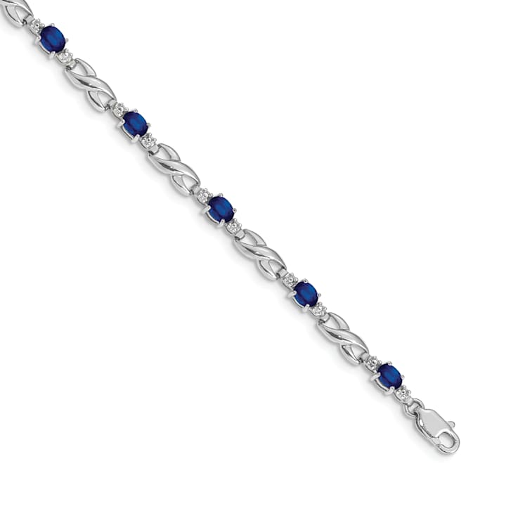 Rhodium Over 14k White Gold Diamond and Sapphire Bracelet