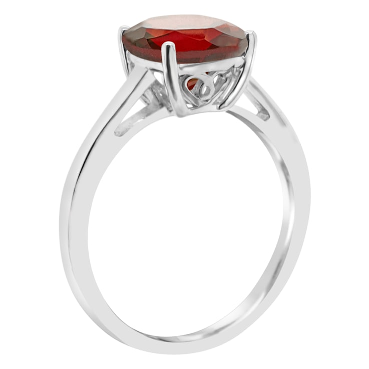8mm Square Cushion Garnet Rhodium Over Sterling Silver Ring