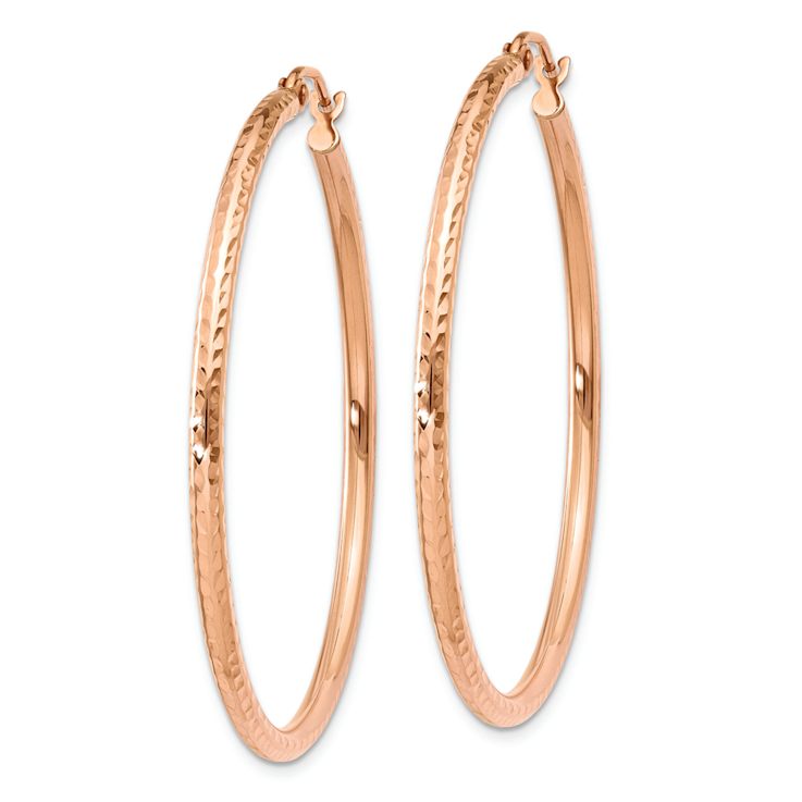 14k Rose Gold 1 9/16" Polished Large Diamond-Cut Tube Hoop Earrings