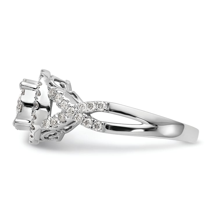 Rhodium Over 14K White Gold Lab Grown Diamond Cluster Engagement Ring 0.758ctw