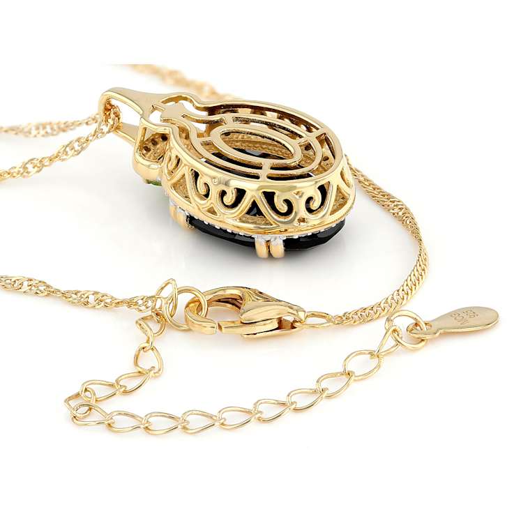 Black Spinel, Peridot And White Zircon Pendant Necklace In 18K Gold Over
Sterling Silver 9.92ctw