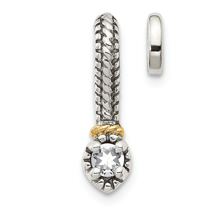 Rhodium Over Sterling Silver Antiqued with 14k Accent Polish White Topaz
Chain Slide Pendant