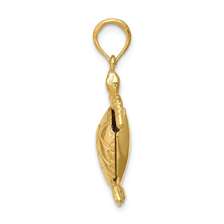 14k Yellow Gold Solid 3D Polished and Textured Moveable Turtle Pendant