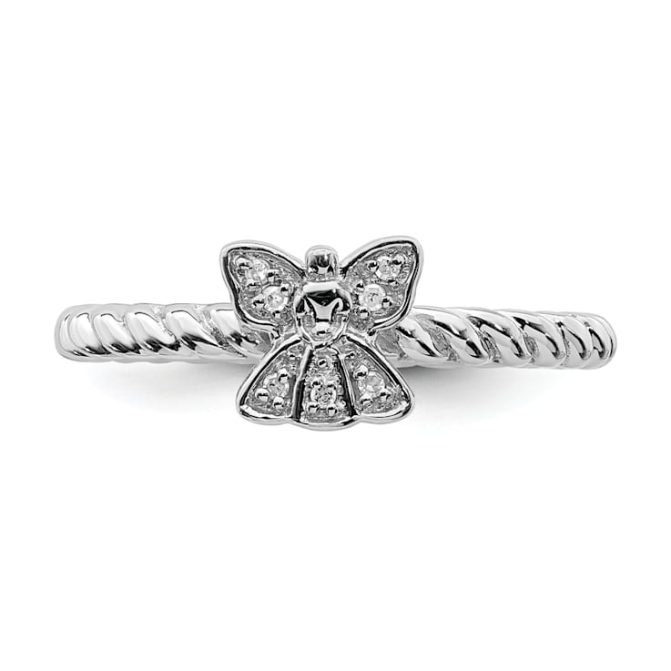 Sterling Silver Stackable Expressions Polished Diamond Angel Ring 0.035ctw