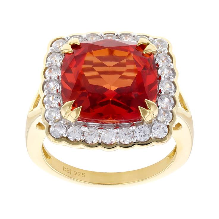 Lab-Created Padparadscha Sapphire And White Zircon Ring In 18K Gold Over
Sterling Silver 9.26ctw
