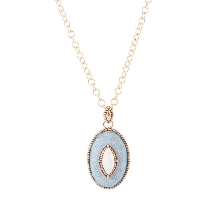 Barse Jewelry Blue Denim Dreams White Mother of Pearl Golden Pendant Necklace