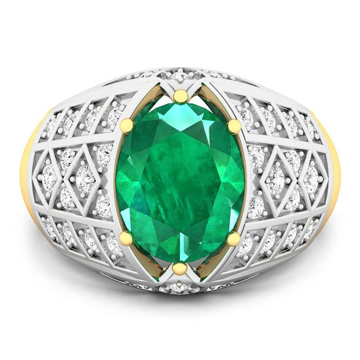 2.45ctw Green Emerald and Diamond 14K Yellow Gold Halo Ring