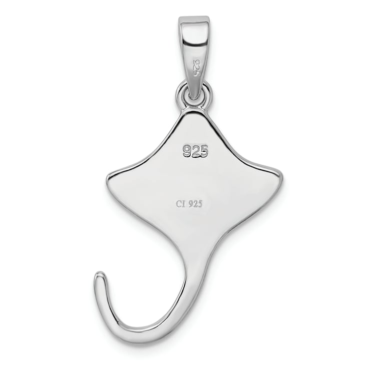 Rhodium Over Sterling Silver Lab Created Blue Opal Stingray Pendant
