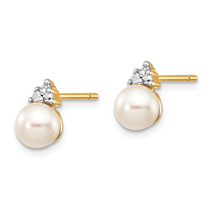 14K Yellow Gold 5-6mm White Round Freshwater Cultured Pearl 0.01 cttw
Diamond Post Earrings