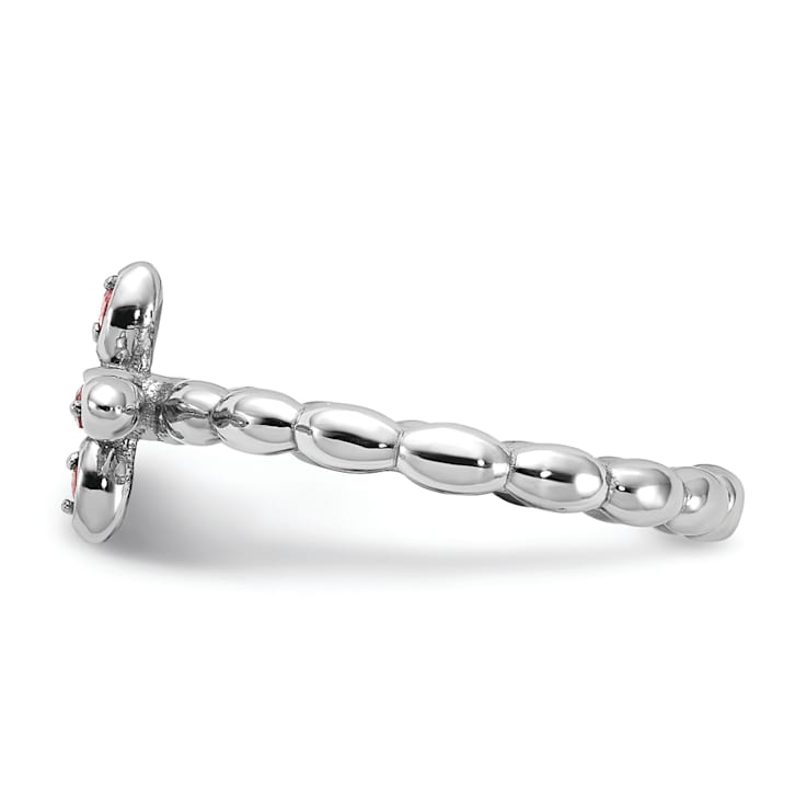 Rhodium Over Sterling Silver Stackable Expressions Cross Pink Tourmaline
Ring 0.1ctw