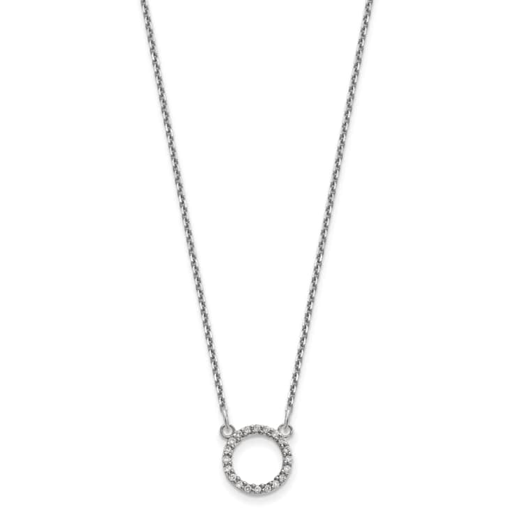 Rhodium Over 10k White Gold Diamond-Cut Cable Link Diamond Open Circle
18 Inch Necklace