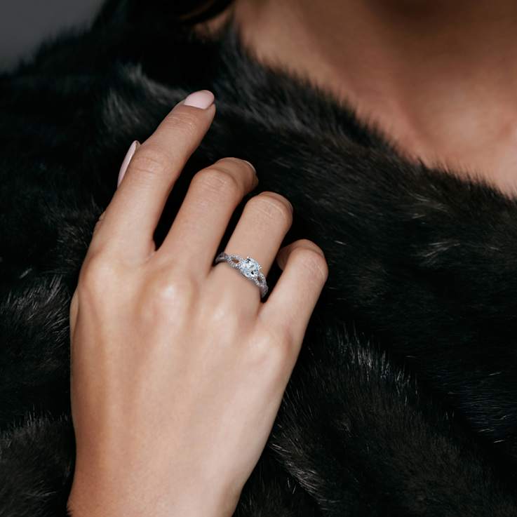 Aquamarine and Diamond 10K White Gold Engagement Ring 0.78ctw