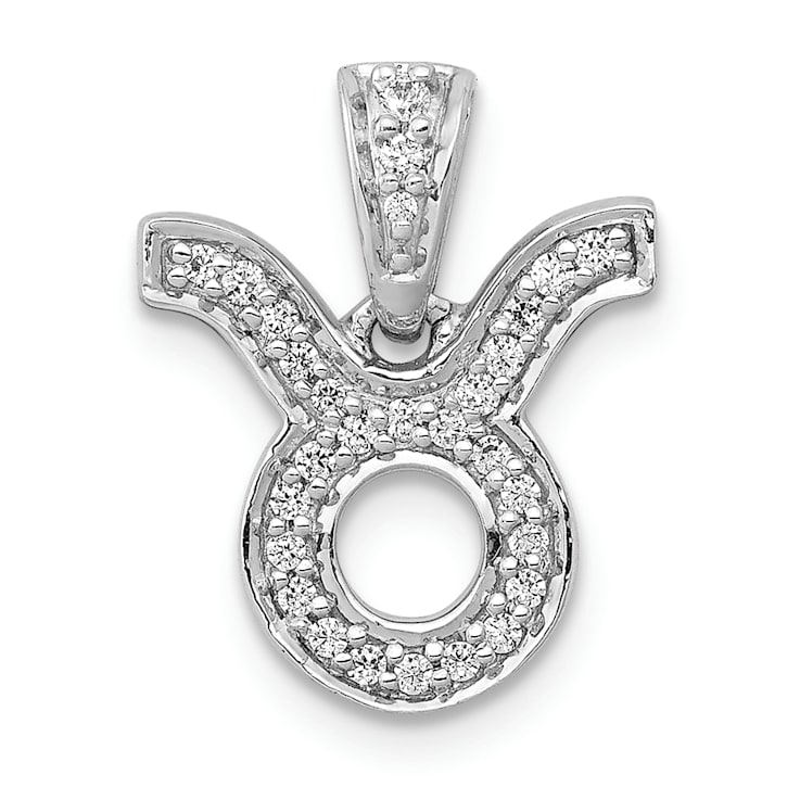 Rhodium Over 14K White Gold Diamond Taurus Zodiac Pendant