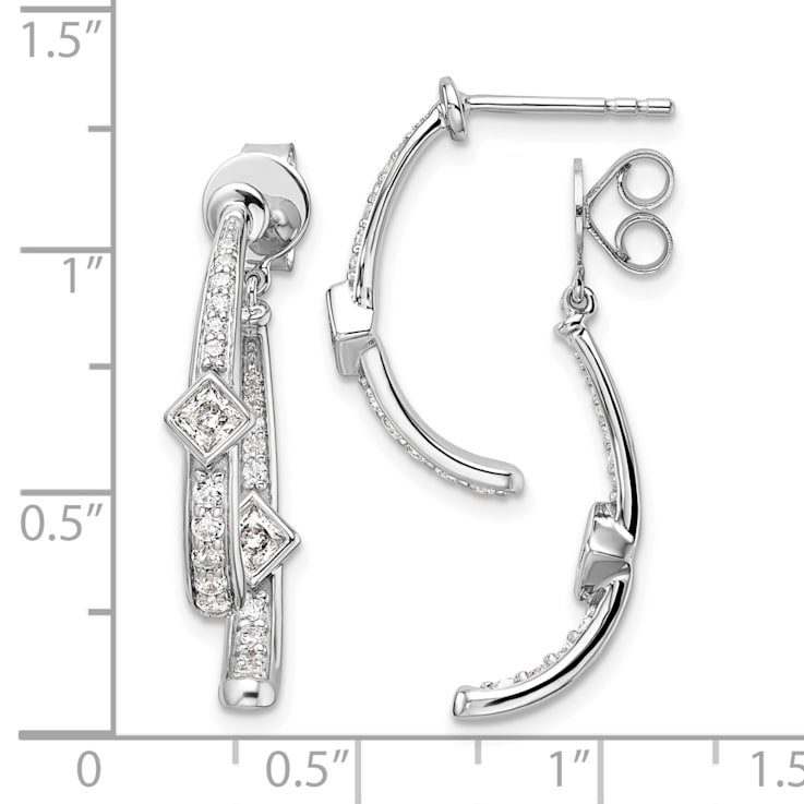 Rhodium Over 14K White Gold Lab Grown Diamond Front and Back Post Dangle Earrings