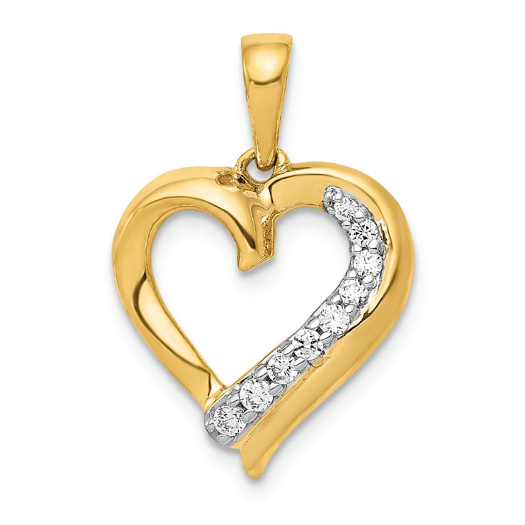 14k Yellow Gold and Rhodium Over 14k Yellow Gold Diamond Heart Pendant