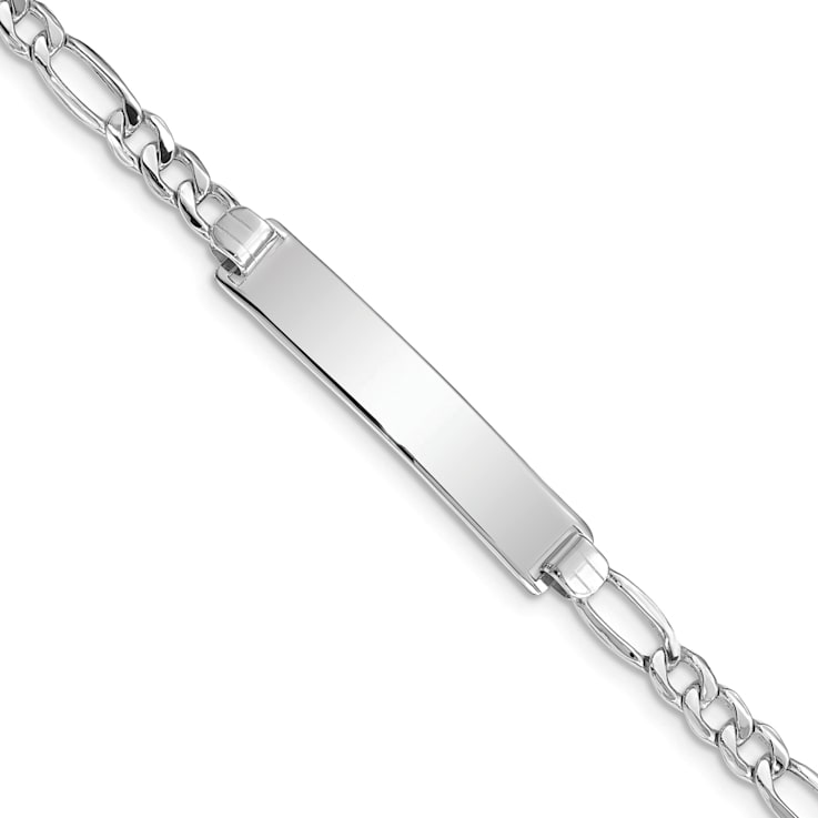 Rhodium Over 14k White Gold Polished Figaro Link ID Bracelet