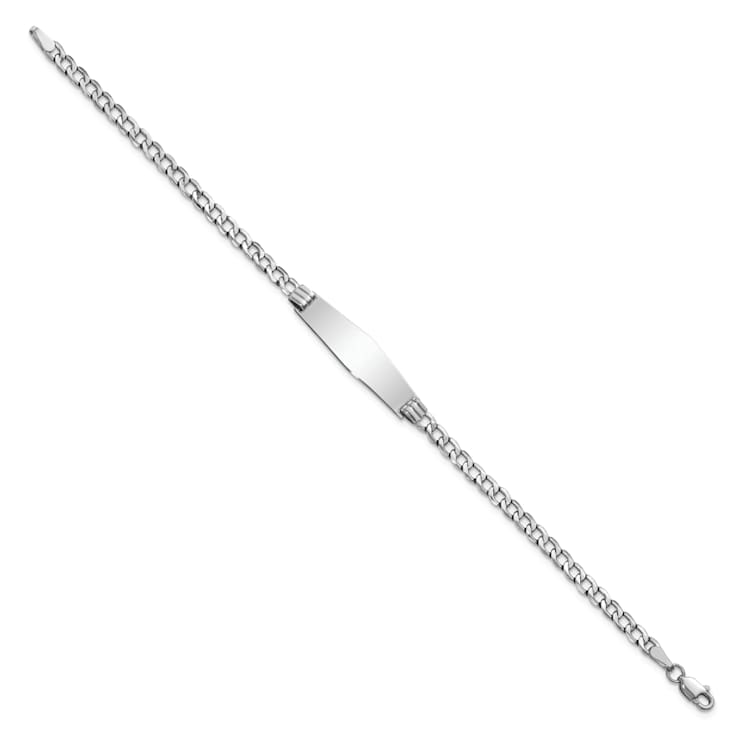 Rhodium Over 14k White Gold Soft Diamond Shape Cuban Link ID Bracelet
