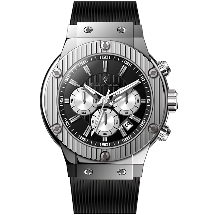 Christian Van Sant Men's Monarchy Black Dial, Gray Bezel, Black Rubber
Strap Watch