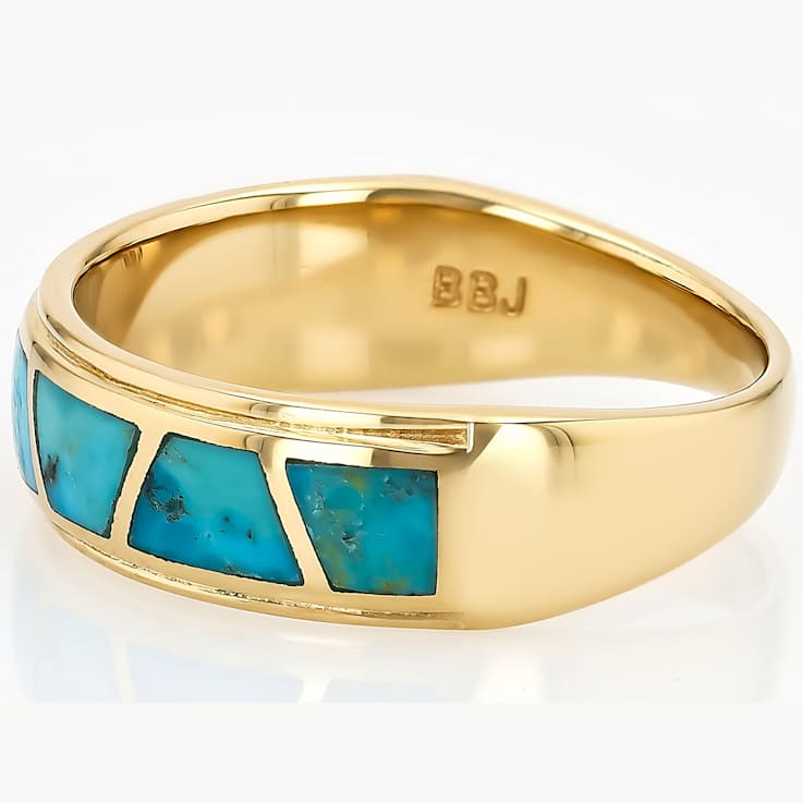 Turquoise Inlay Band Ring In 18K Gold Over Sterling Silver