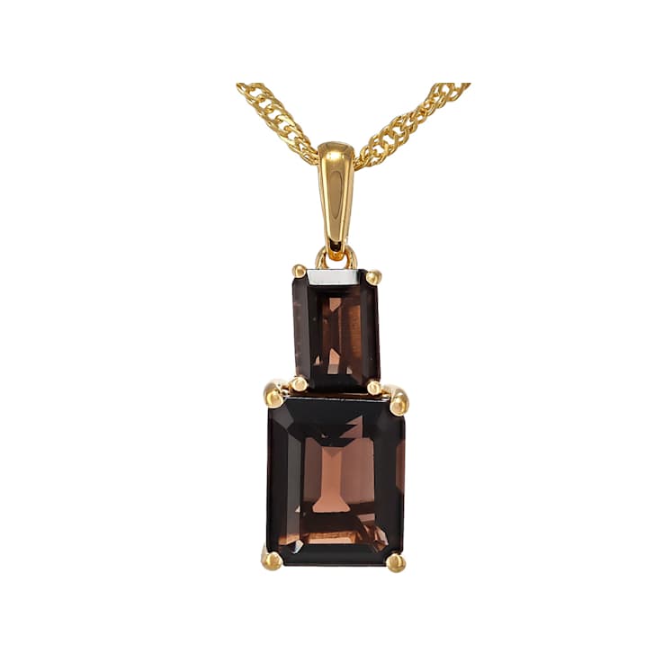Smoky Quartz Rectangular Octagonal Pendant Necklace In 18K Gold Over
Sterling Silver 3.51ctw