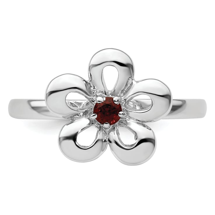 Sterling Silver Stackable Expressions Polished Flower Garnet Ring 0.13ctw